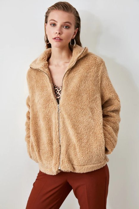 Collar Zipper Fur Coat