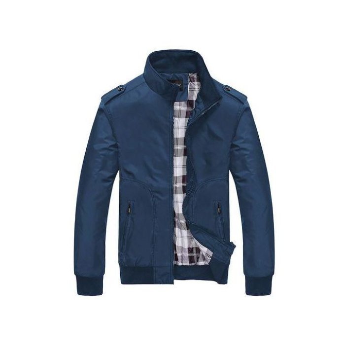 Men's Autumn And Fall Stand Collar Outerwear Jacket Coat- Blue
