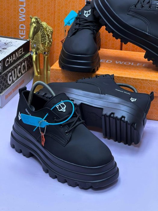Naked Wolfe Black Leather Chunky Platform Derbies