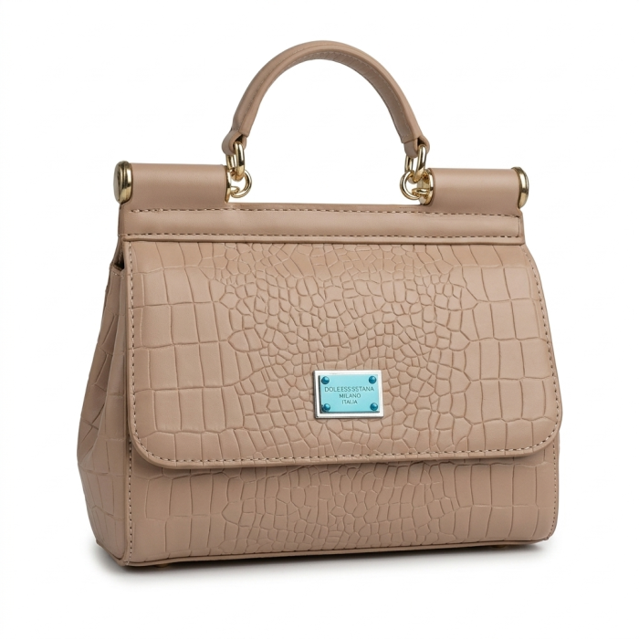 Croc Satchel Handbag Taupe Beige Siena