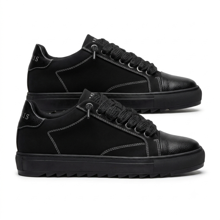 FÈRIS Black Suede Contrast Stitch Sneakers
