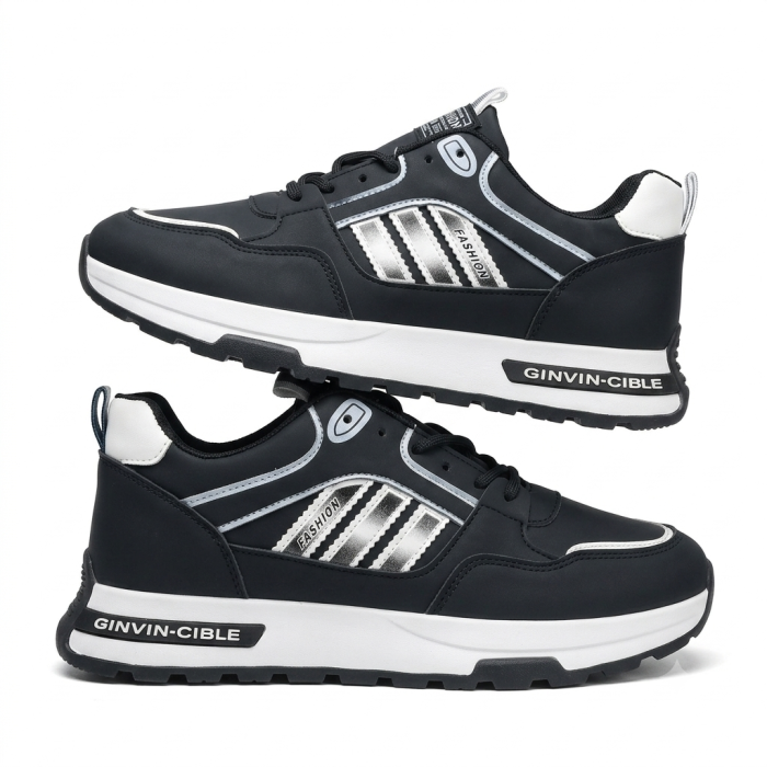 Ginvin-Cible Fashion Metallic Stripe Low-Top Sneakers