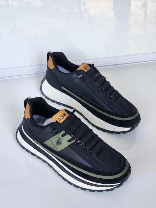 Men's Black and Olive Green Sport Sneakers