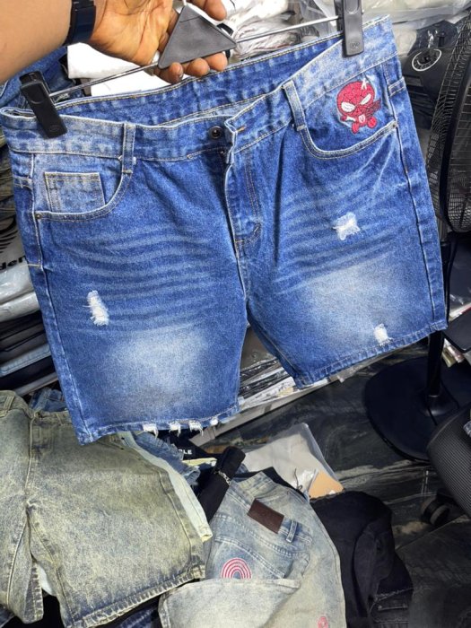 Embroidered Spider Graphic Distressed Denim Shorts