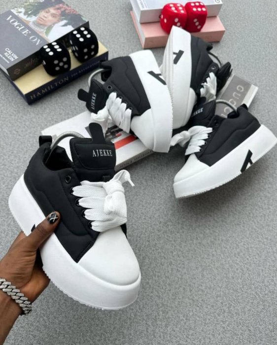 AJEKKE Black & White Chunky Platform Sneakers