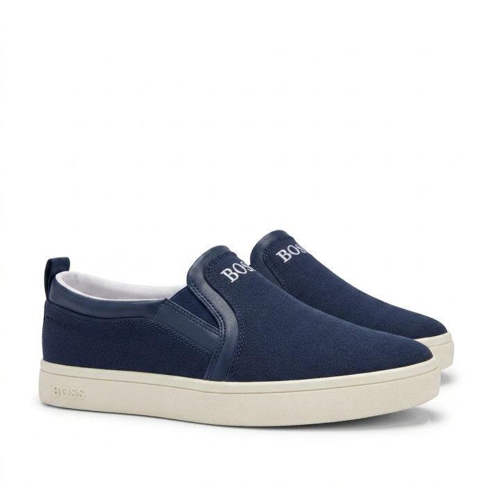 BOSS Navy Blue Slip-On Canvas Sneakers
