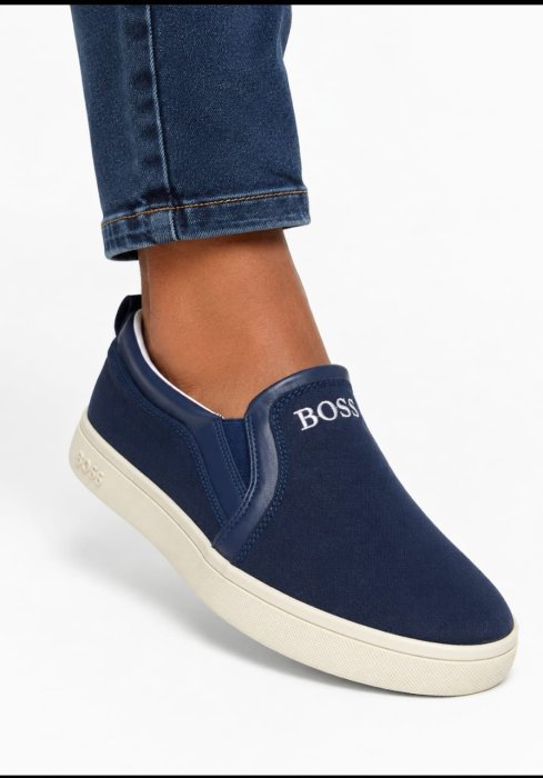 BOSS Navy Blue Slip-On Canvas Sneakers