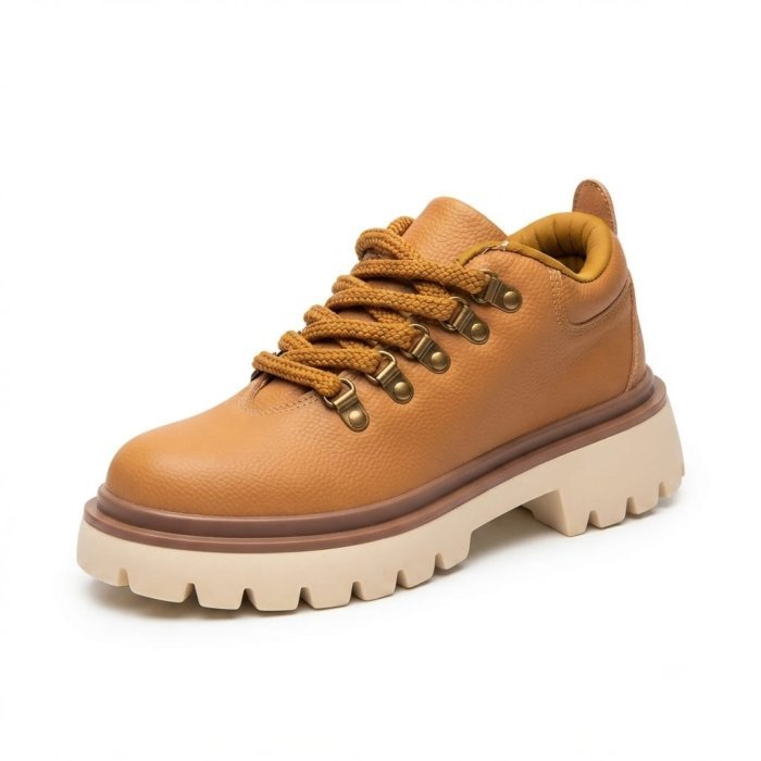 Tan Lug Sole Casual Shoe with Thick Laces