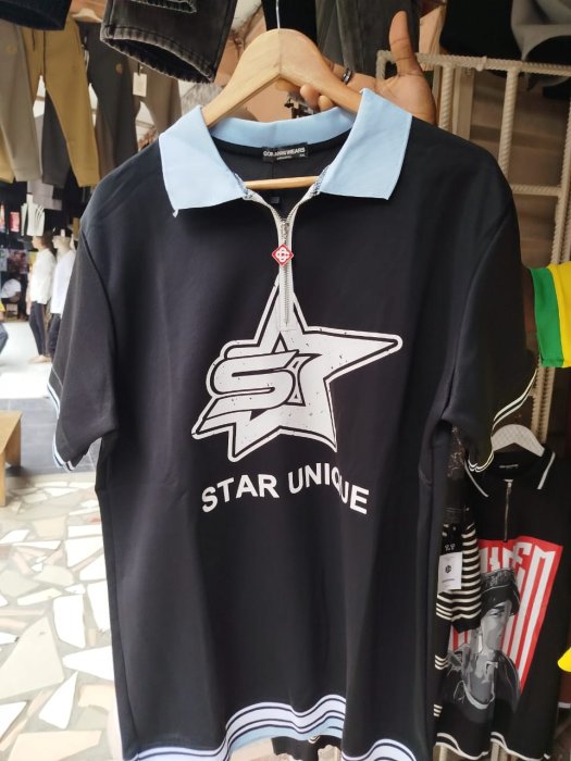 Star Unique Black Half-Zip Polo Shirt