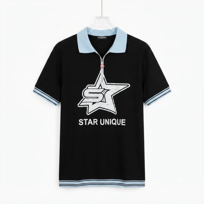 Star Unique Black Half-Zip Polo Shirt