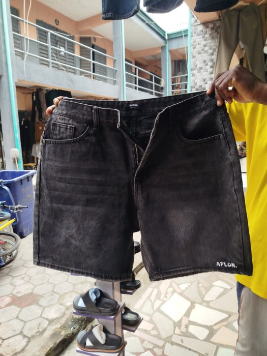 AFLON. Washed Black Denim Shorts