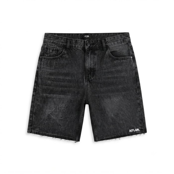 AFLON. Washed Black Denim Shorts