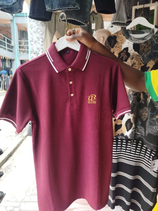 JR RUDE Men's Burgundy Ribbed Polo Shirt