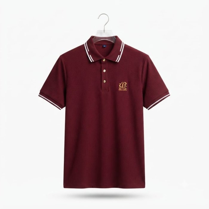 JR RUDE Men's Burgundy Ribbed Polo Shirt