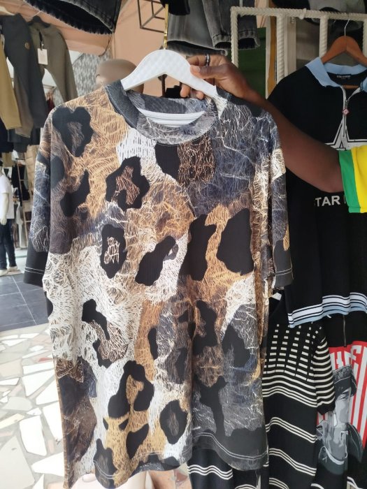 Unisex Abstract Animal Print T-Shirt - Gold, Black, White