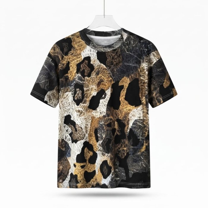 Unisex Abstract Animal Print T-Shirt - Gold, Black, White