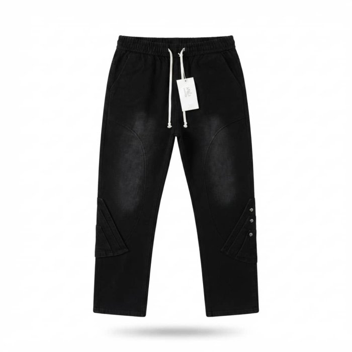 Black Drawstring Jogger Pants with Lower Leg Pocket Details