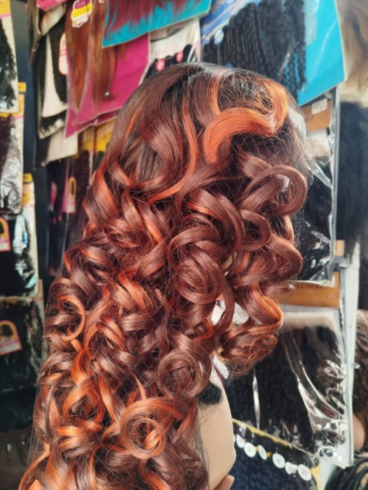 Auburn Highlights Curly Latisha Front Wig