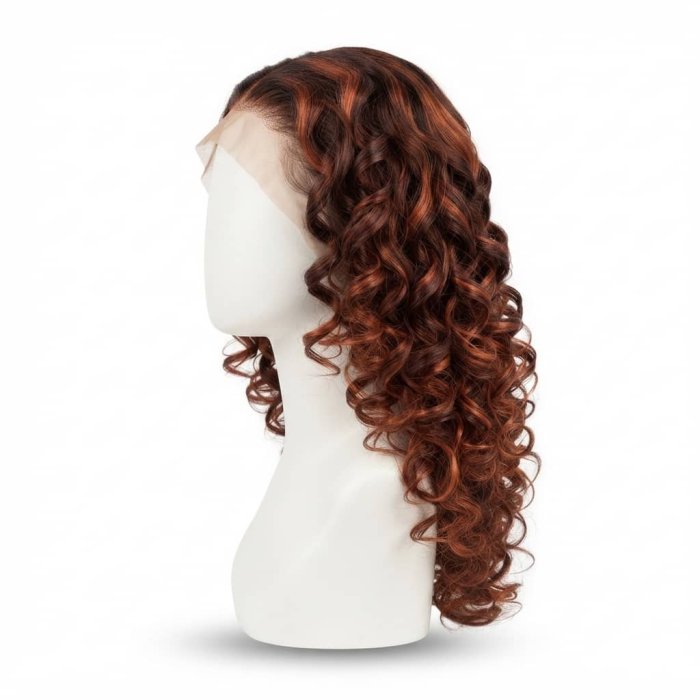 Auburn Highlights Curly Latisha Front Wig