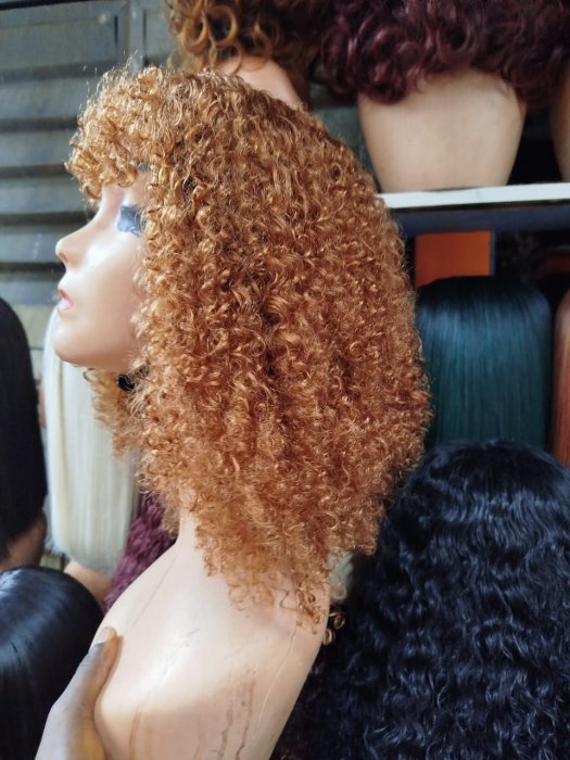 Honey Blonde Curly Bob Wig with Bangs
