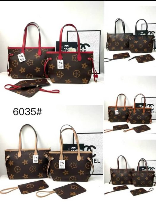 Beeki Monogram Printed Tote Bag with Red Straps & Matching Pouch