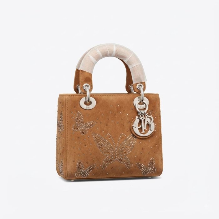 Lady Dior My ABCDior Bag - Brown Suede with Studded Butterflies