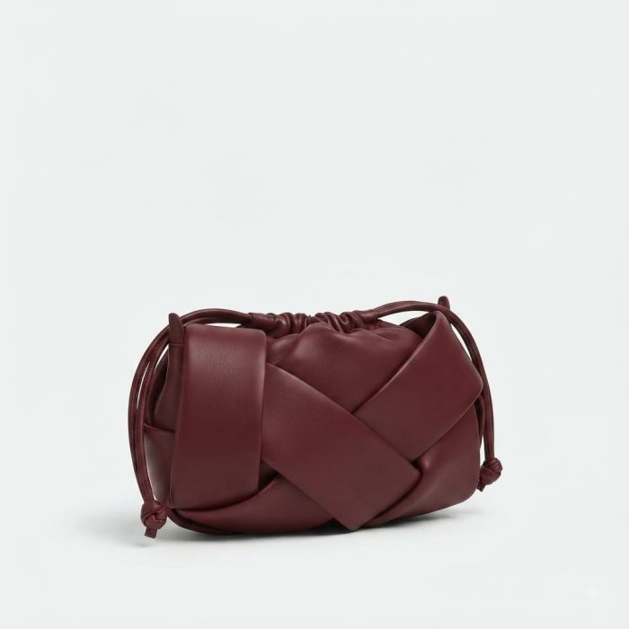 Dark Red Interwoven Leather Clutch Bag
