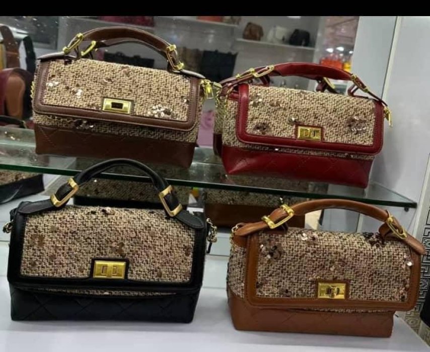 Black Tweed & Sequin Flap Handbag with Gold Hardware