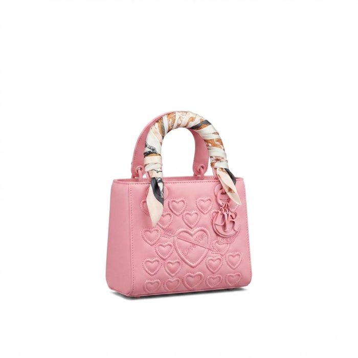 Pink Quilted Heart Handbag with Scarf Handle