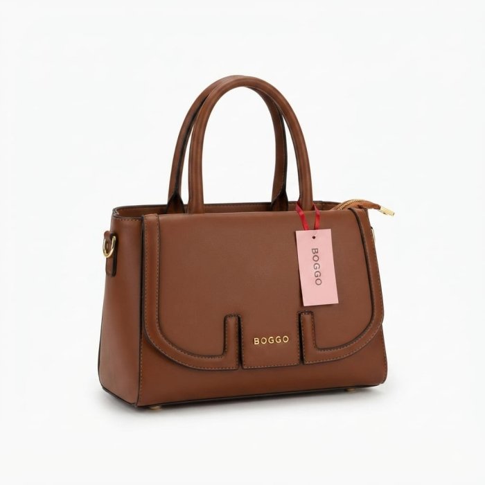 BOGGO Brown Structured Top Handle Bag