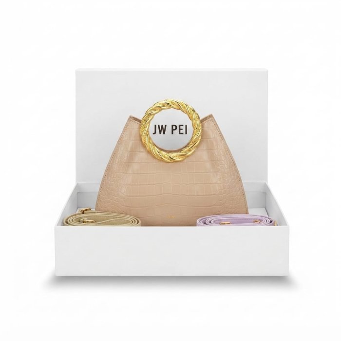 JW PEI Gabbi Twist Handle Bag - Beige Croc-Embossed