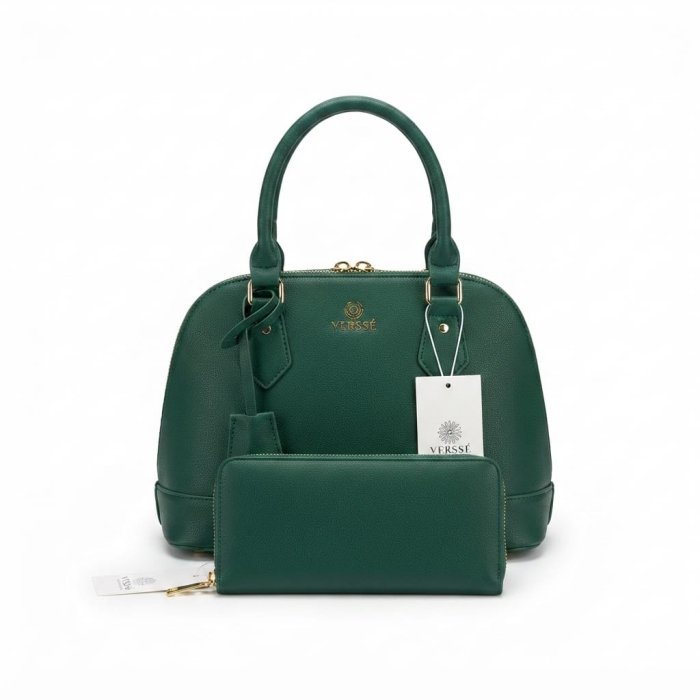 VERSSÉ Structured Dome Handbag & Wallet Set - Emerald Green