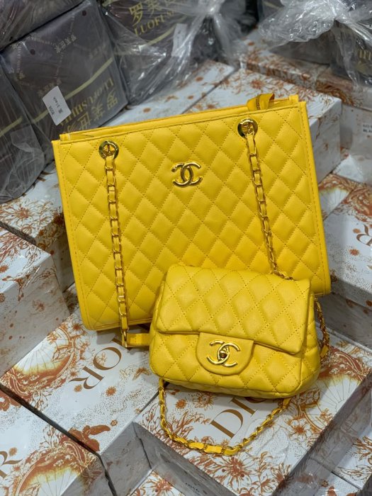 Chanel Quilted Caviar Grand Shopping Tote (GST) - Yellow