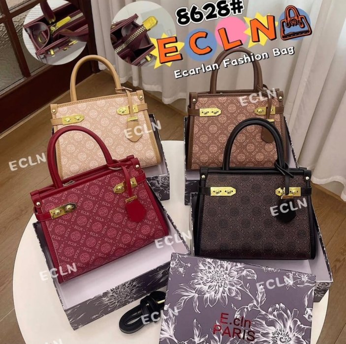 ECLN Monogram Structured Top Handle Bag - Red