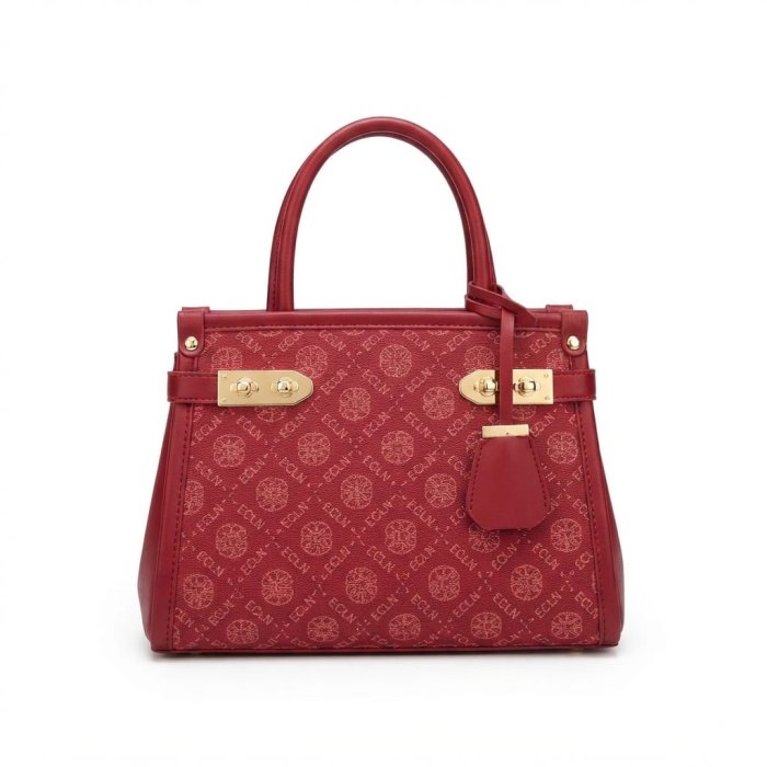 ECLN Monogram Structured Top Handle Bag - Red
