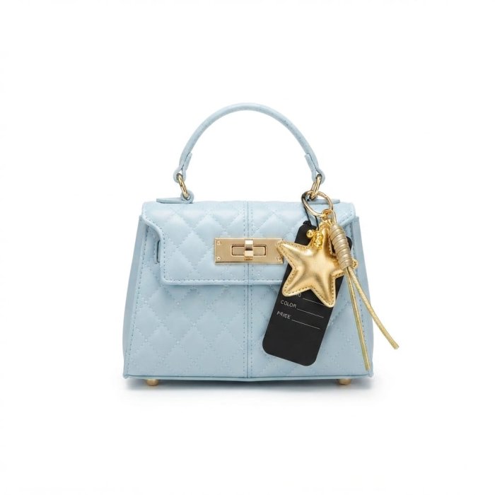 Quilted Light Blue Mini Satchel with Gold Star Charm