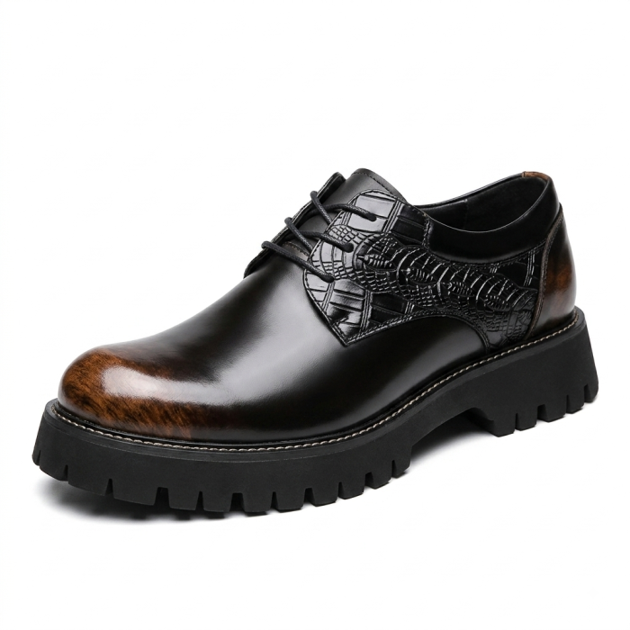 Men's Leather Embossed Lug-Sole Derby Shoes