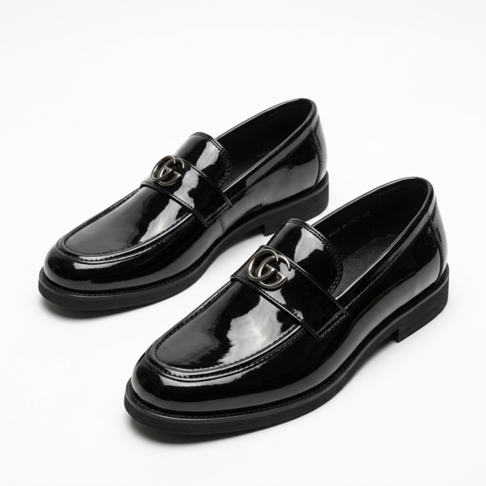 Gucci Men's Black Patent Leather GG Loafers