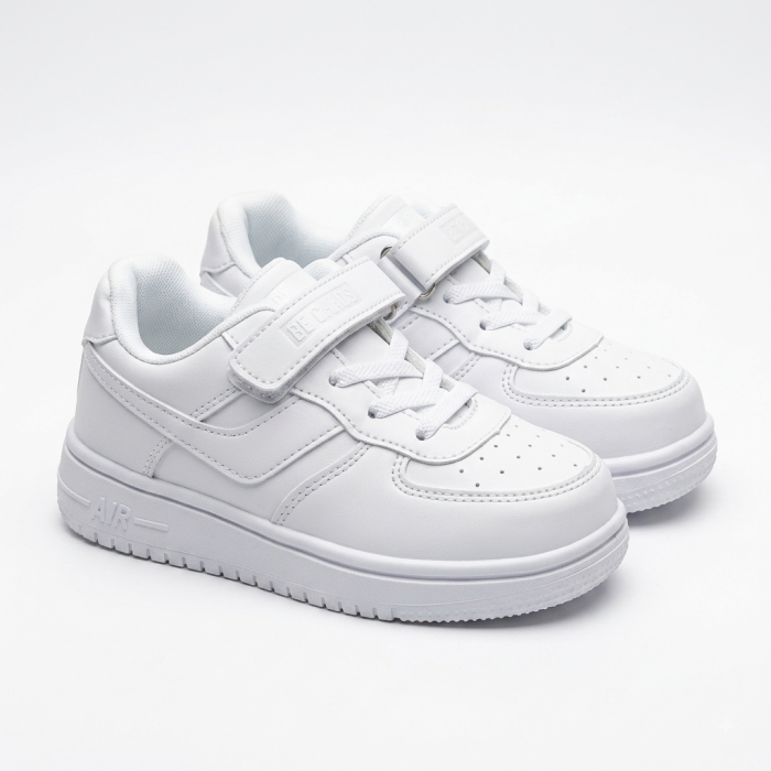 White Low-Top Kids' Velcro Sneakers