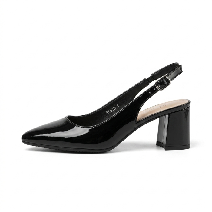 Patent Pointed-Toe Slingback Block Heel Pumps (Style B5518-1)