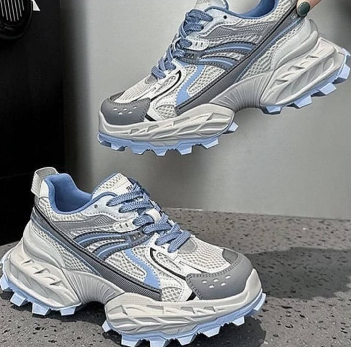 Chunky Mesh & Leather Trail Sneakers (Blue & Grey)