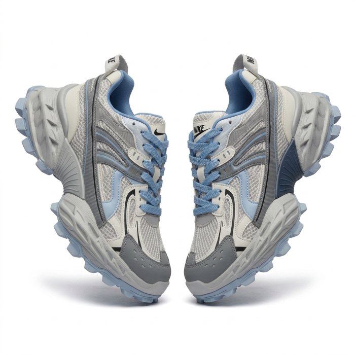 Chunky Mesh & Leather Trail Sneakers (Blue & Grey)