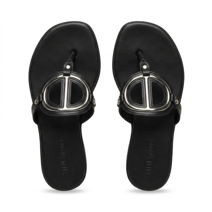 Steve Madden Black Leather Flat Sandals