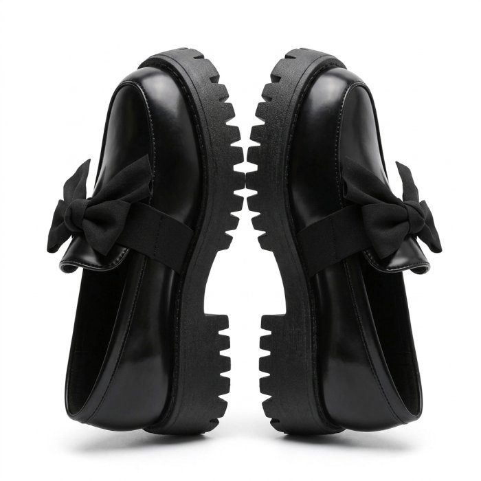 Black Chunky Platform Bow Loafers