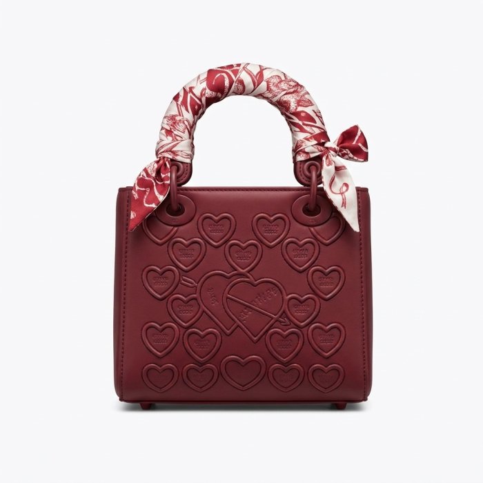 Lady Dior My ABCDIOR Burgundy Cannage Lambskin Bag with Heart Motif and Silk Scarf