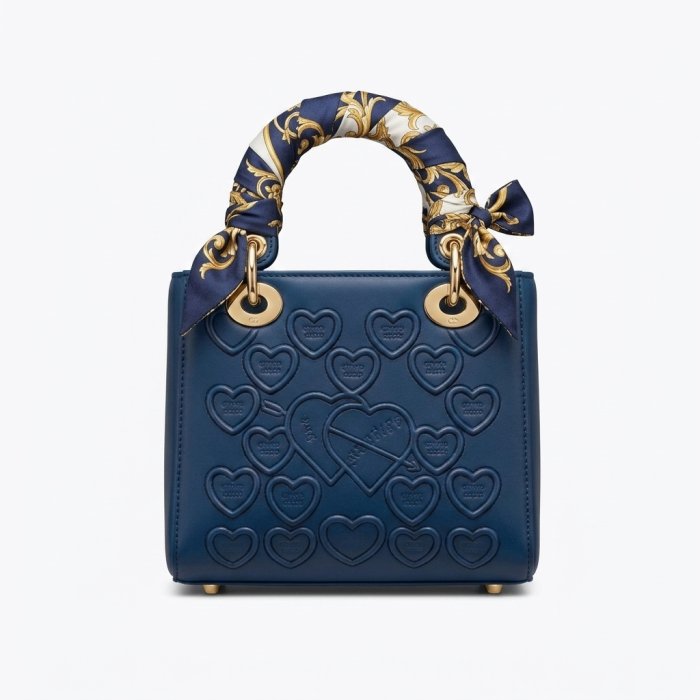 Lady Dior Royal Blue Leather Heart Motif Bag with Silk Scarf