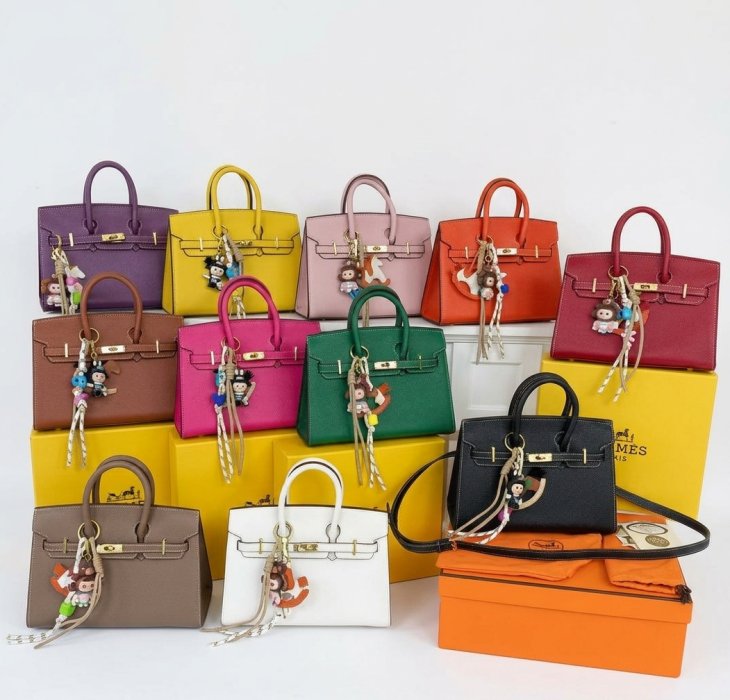 Taupe Pebbled Leather Birkin-Style Handbag with Horse & Doll Charms