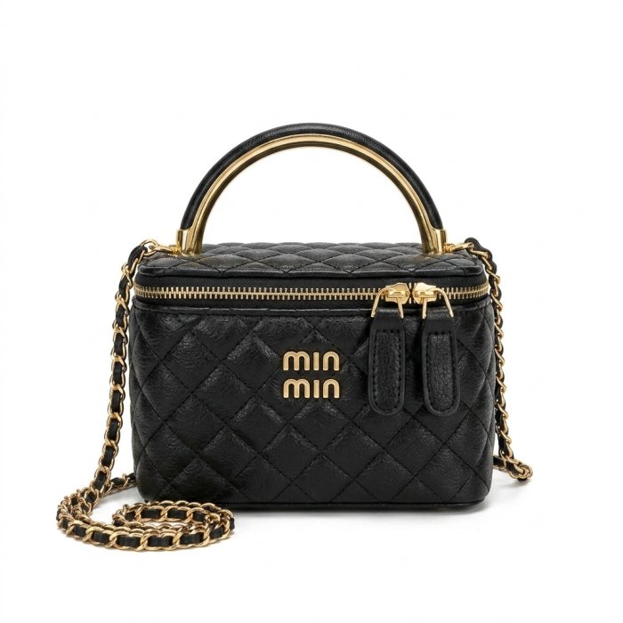 min min Quilted Leather Vanity Bag with Chain