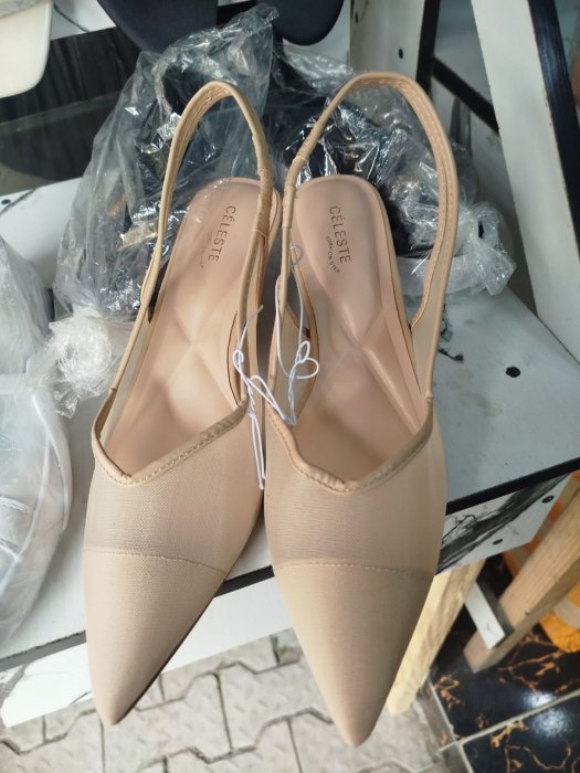 CÉLESTE Beige Slingback Pointed-Toe Flats