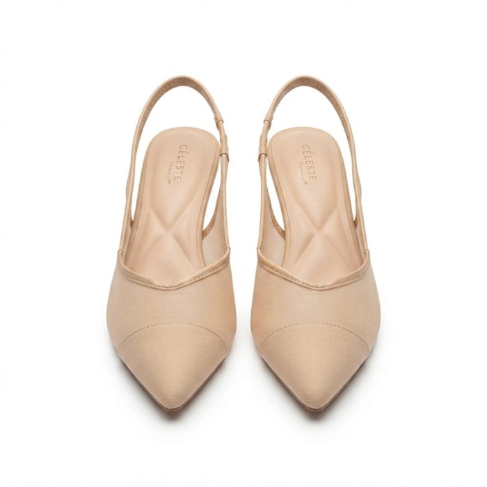 CÉLESTE Beige Slingback Pointed-Toe Flats